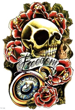 Tatuaż tymczasowy zmywalny czaszka skull róże czill Freedom wolność kompas