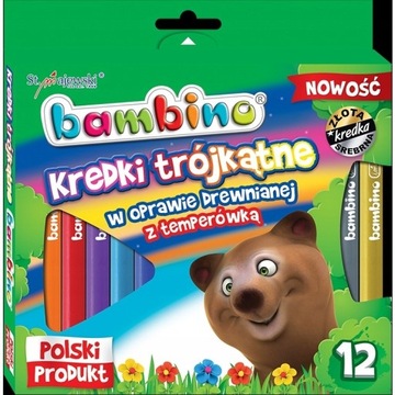 Kredki trójkątne w drewnie BAMBINO 12 kolorów z gl