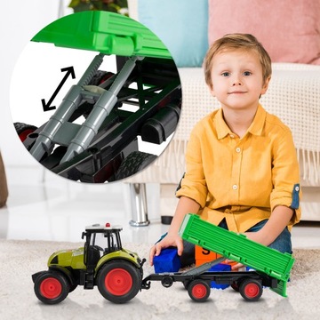 TRAKTOR ROLNICZY FARMERA Z PRZYCZEPĄ INTERAKTYWNY JEŹDZI ŚWIATŁO DŹWIĘK