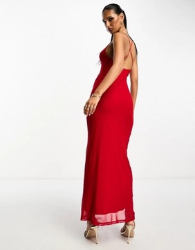 Asos Design NG3 txk czerwona maxi sukienka siateczka cross back L