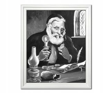PORTRET ŻYDA Z PIENIĄŻKIEM ŻYD NA SZCZĘŚCIE OBRAZ