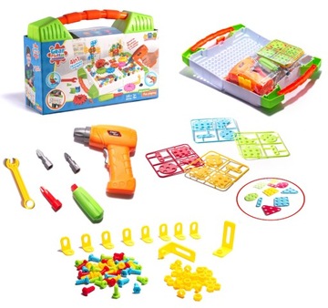 ZESTAW EDUKACYJNE PUZZLE KLOCKI WKRĘTARKA 181el