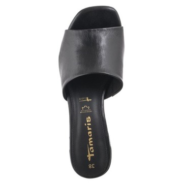 Buty Klapki Skórzane na Obcasie Damskie Tamaris Czarne 1-27204 Black