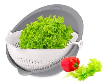 CEDZAK OBROTOWY Z MISKĄ SITKO DURSZLAK 21 cm 2w1 DO WARZYW MAKARONU OWOCÓW