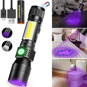 LATARKA UV LED UV, WIELOFUNKCYJNA LATARKA LED, 7 TRYBÓW PRACY, WODOODPORNA
