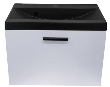 Szafka łazienkowa biała + umywalka czarna 60 x 35 szuflada