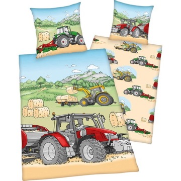 FARMA TRAKTORY POŚCIEL FLANELOWA DO ŁÓŻECZKA 100X135 TRAKTOR WIEŚ BAWEŁNA