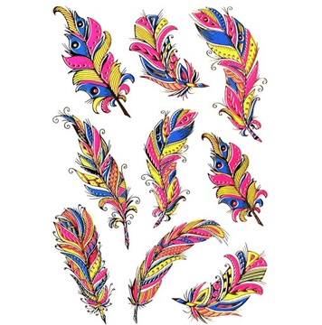 TATUAŻE ZMYWALNE festiwalowe FLUORESCENCYJNE ŚWIECĄCE UV BOHO PIÓRKA