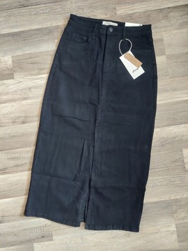 SPÓDNICA JEANS WYSZCZUPLAJĄCA CZARNA MIDI XS 34