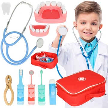 ZESTAW MAŁEGO LEKARZA DLA DZIECI DOKTOR DENTYSTA LEKARZ WALIZKA STETOSKOP