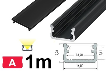 PROFIL DO LED Z CZARNYM KLOSZEM TYP A CZARNY 1M