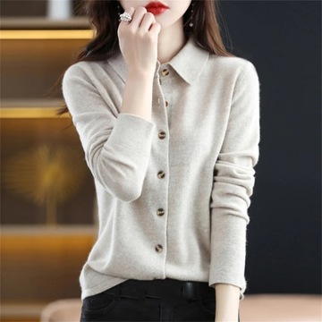 Fashion New Women New Wool Sweater Turn Down Colla