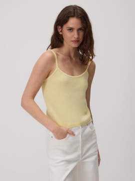 ŻÓŁTY DZIANINOWY SWETER Z TOPEM KRÓTKI RĘKAW OZDOBNY HAFT KWIATKI M