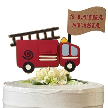 Topper na tort wóz strażacki, straż pożarna, ozdoba tortu - personalizowany