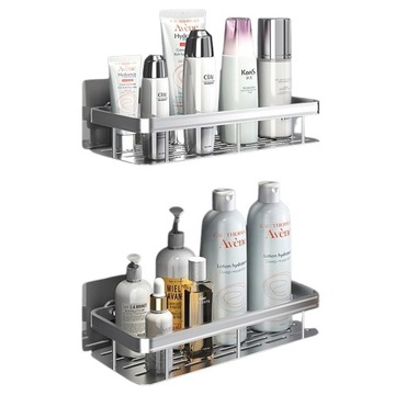 2 SZT PÓŁKA WISZĄCA SAMOPRZYLEPNA SREBNA ŚCIENNA ŁAZIENKOWA POD PRYSZNIC