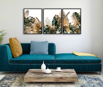 Графические постеры GOLDEN LEAVES XL современный триптих