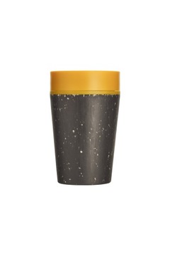 Kubek na kawę czarno-żółty 227ml circular cup ekologiczny gadżet recykling