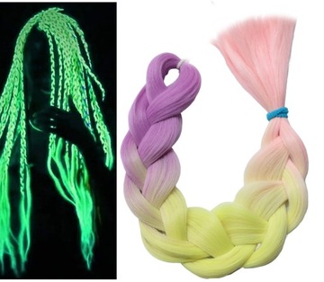 WŁOSY SYNTETYCZNE ŚWIECĄCE W CIEMNOŚCI ombre 3 kol NA WARKOCZYKI WARKOCZE