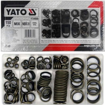 YATO PODKŁADKI METALOWO GUMOWE MIX ROZMIARÓW ZESTAW 150szt.