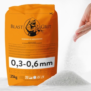 Ścierniwo do piaskowania, Blast Grit 0,3 - 0,6 mm szklany piasek 25kg PZH