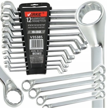 KLUCZE OCZKOWE ODGIĘTE 6-32mm 12 szt KLIP VERKE