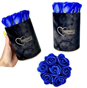 FLOWERBOX Z KWIATAMI MYDLANYMI PREZENT KWIATY RÓŻE MYDLANE WELUROWE PUDEŁKO