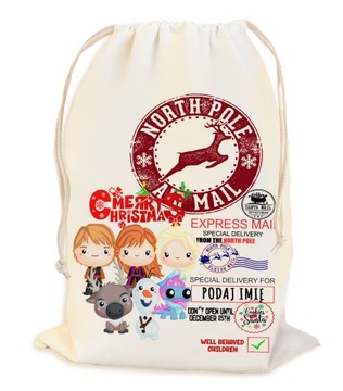 PEROSNALIZOWANY WOREK NA ŚWIĄTECZNY PREZENT POD CHOINKĘ Z IMIENIEM 23*34CM