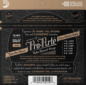 EJ43 PRO-ARTE Струны для классической гитары D'Addario Light Tension