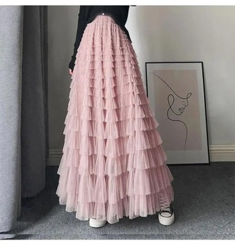 Women Pleated Tutu Long Skirts Ruffles Design Eleg