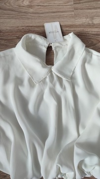 Bluzka crop koszulowa bufiaste rękawy luźna basic kołnierzyk biała M L