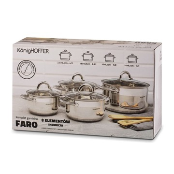 Стальные кастрюли ДЛЯ ИНДУКЦИИ, набор кастрюль с крышками, 8 элементов Faro II
