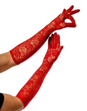 Czerwone rękawiczki koronkowe 38cm lata 20