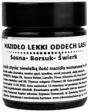 Mazidło LEKKI ODDECH LASU sadło z borsuka olejki ROZGRZEWAJĄCA 30ml