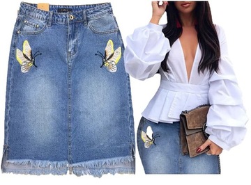#E1185 Spódnica JEANS denim klasyk rozcięcie XXL