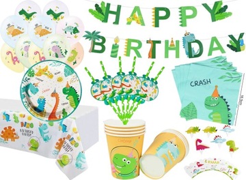 Баннер на день рождения ДИНОЗАВРЫ надпись С ДНЕМ РОЖДЕНИЯ 1-99 флаги PARTY DINO LARGE