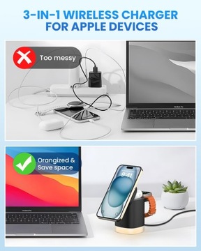 SKŁADANY ŁADOWARKA WIRELESS SZYBKA STACJA ŁADUJĄCA iPhone/WATCH/AIRPODS