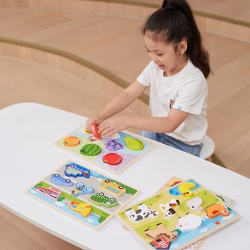 VIGA DREWNIANE PUZZLE UKŁADANKA MONTESSORI 2w1 FIGURKI FARMA ZWIERZĄTKA