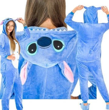 MIĘKKA Piżama damska CIEPŁA onesie JEDNOCZĘŚCIOWA dres kostium STITCH - XL