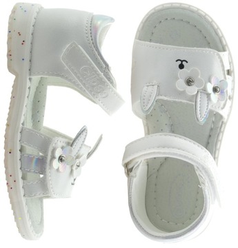 SANDAŁY DZIEWCZĘCE BUTY DZIECIĘCE SANDAŁKI NA RZEPY WKŁ. SKÓRA R. 22