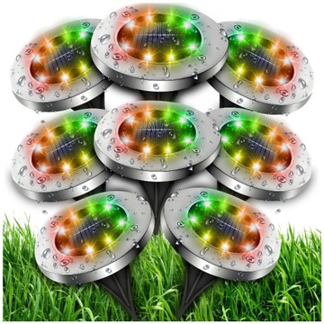 LAMPA SOLARNA LAMPKI SOLARNE DO OGRODU GRUNTOWE OGRODOWE DYSKI LED 8 SZTUK