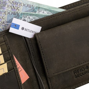 Betlewski skórzany portfel męski cienki slim zabezpieczenie RFID elegancki
