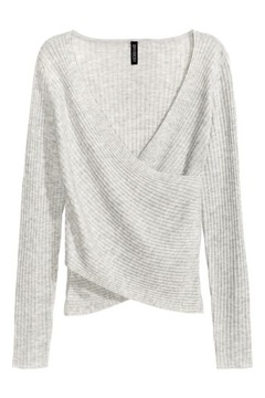 H&M Kopertowy top w prążki sweter bluzka 40 L