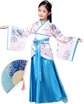 STRÓJ do tańca CHINKA KIMONO JAPONKA WACHLARZ 120/130 KOSTIUM HANFU