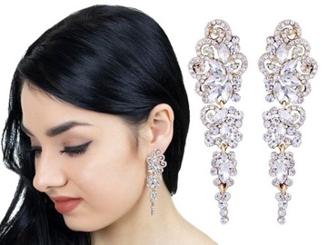 СЕРЬГИ - цвет золота - подвесные С ЦИРКОНИЕМ длинные СВАДЬБНЫЕ