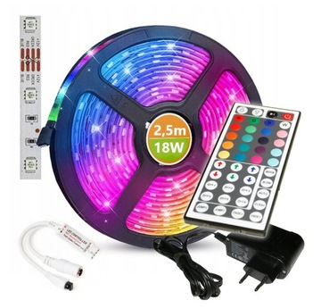 Taśma LED ZESTAW RGB 2,5m + PILOT IR44 + Zasilacz