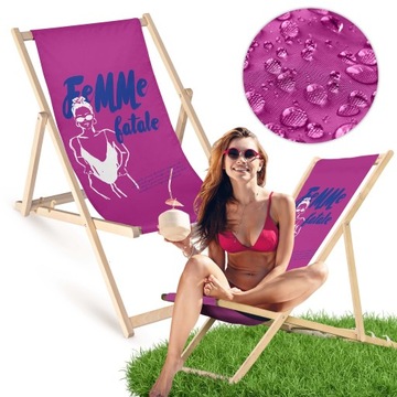 Leżak DRAWNIANY OGRODOWY Jasny FEMME FATALE na PLAŻĘ TARAS BALKON