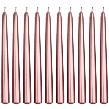Świece Świeczki Stołowe Metaliczne Różowe Złoto Rose Gold Wesele 24cm 10szt