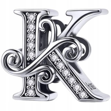 CHARMS LITERKA K srebro 925 litera srebrna koralik zawieszka charms pr 925