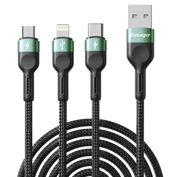 ESSAGER kabel USB 3w1 MICRO TYP-C LIGHTNING 3A