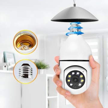 KAMERA WIFI WEWNĘTRZNA OBROTOWA ŻARÓWKA GWINT E27 IP 3MP TUYA MONITORING